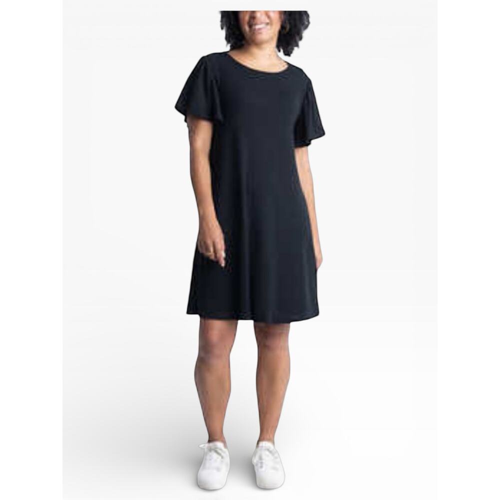 Ecothreads Flutter Sleeve Dress Women’s L Black NWT